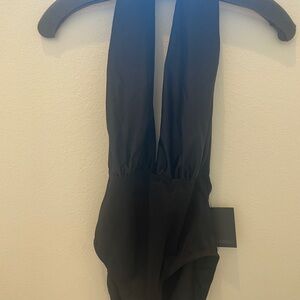 Norma Kamali Black One-Piece Swimsuit Halter low back mil